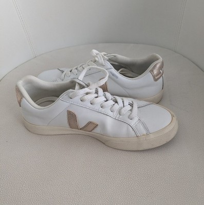 Veja Esplar Women's Sneakers White Leather Metallic Gold Logo/Heel Sz 6