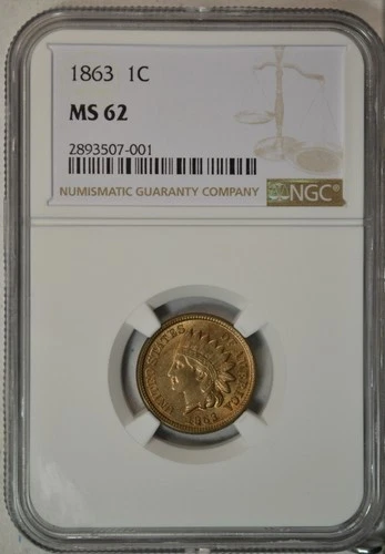 1863 Indian cent, NGC MS62