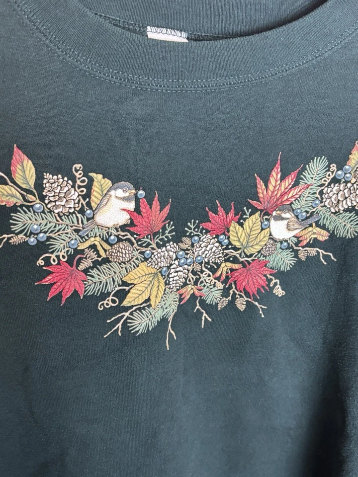 Sudadera abuela vintage hecha en EE. UU. 2XL invierno pájaros cuello Foto 3 de 4