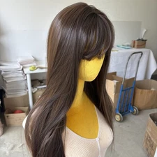 Cosplay Wig With Fringe Long Straight Mixed Brown Synthetic Hair Heat Resistant