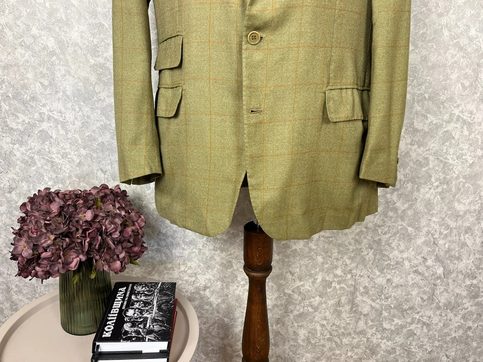 Blazer hecho a mano Orazio Luciano Napoli caqui ventana lana 2 rollos 3 botones 44 Foto 3 de 4
