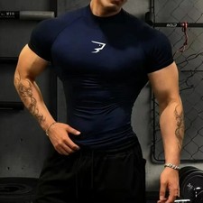 Hot Sale Gymshark Onyx VI Men's Seamless Shirt Black/Blue Compression