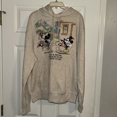 Disney Mickey & Minnie Women's Pullover Hoodie Ivory Sz Med BR3