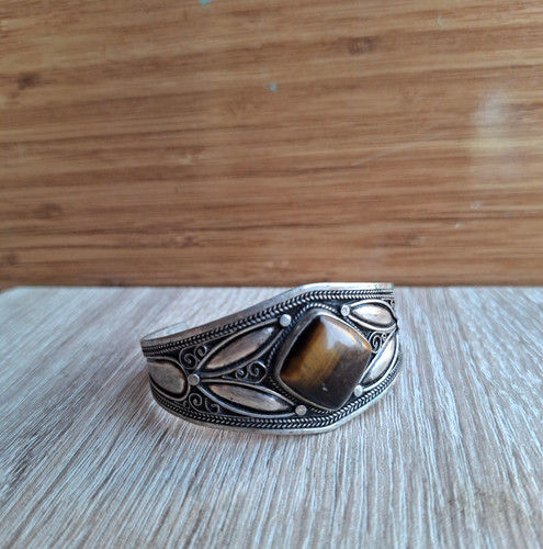 Antique Bracelet Tiger's Eye Silver Plated Bangle Tuareg Tribe