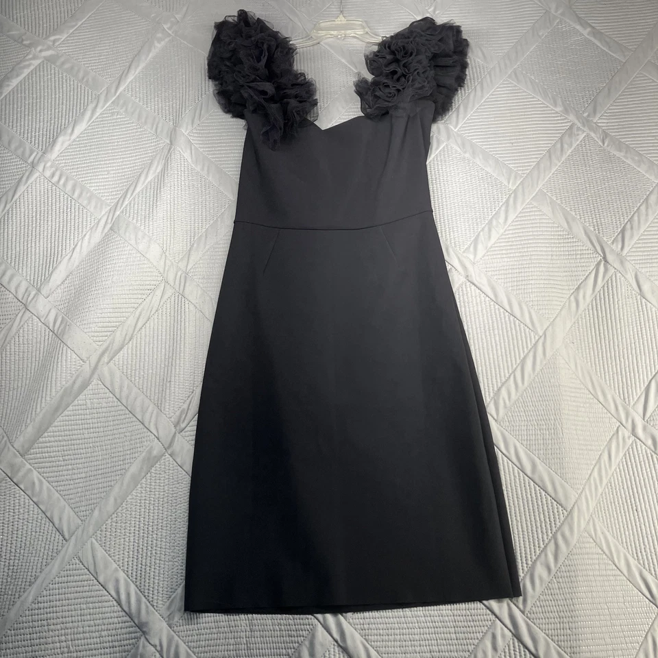 Chiara Boni La Petite Robe Sweetheart Neck Black Dress Ruffle Sleeves Size 10/46 - Image 4 of 4