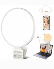 Selfie Light, EcoBasic Full-Screen Rechargeable Clip on Ring Light with 3 Modes