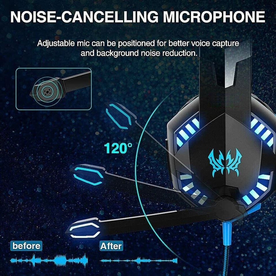 3.5mm Gaming Headset Mic LED Headphones Stereo Bass Surround For PC PS4 Xbox ONE - Image 2 of 4