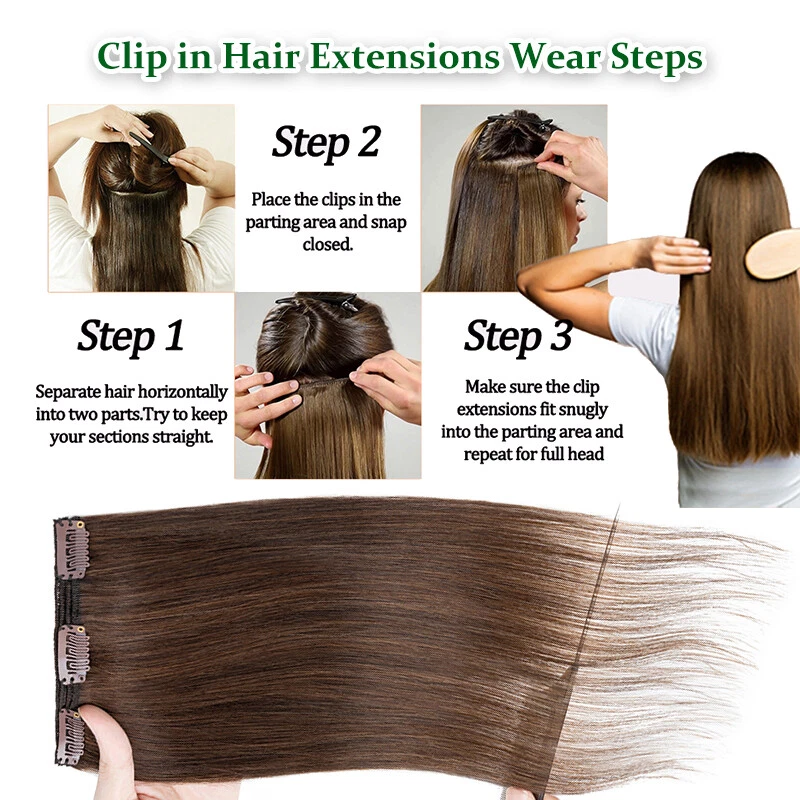 Extensiones de cabello humano virgen con clip en indio Remy 9A cabeza completa doble trama/dibujado Foto 3 de 4