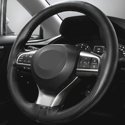2023 Hand Sew Leather Car Auto Steering Wheel Cover W/ Needle +Thread Black Wrap