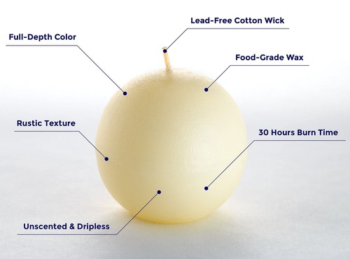 Set of 3 Sphere Ball Candles 3" Unscented Handpoured for Weddings, Home - Picture 3 of 7