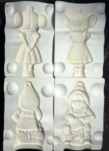 Vintage Alberta's Ceramic Slip Casting Mold Girl Gnome Bavarian Mouse Ornaments
