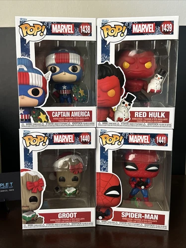 Funko Pop! Holiday Capt America Red Hulk Groot Spider-Man Set #1438 - #1441