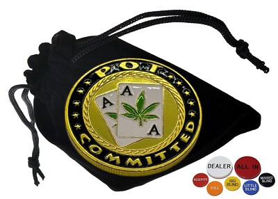 Hold'em Poker Card Guard ''Pot Committedl'' Small+ 7pc Buttons Lammers Set w/Pouch