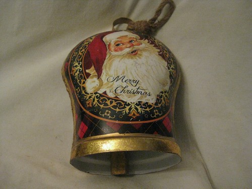 jumbo 10" Merry Christmas Santa Claus cow bell cowbell metal wood holiday - Picture 11 of 11