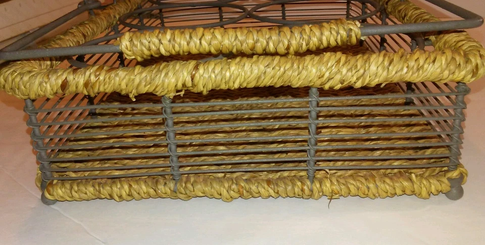 DE COLECCIÓN Mimbre Ratán/Alambre Doble Manija CADDY 6 Vidrio/Taza Portatarjetas Foto 4 de 4