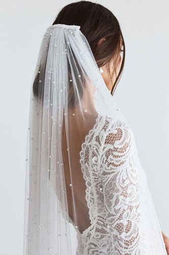 White Wedding Veils Bridal Fingertip Pearl Hair Accessories Bridal Veil - Picture 5 of 6
