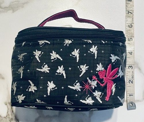 DIsney Tinkerbell Cosmetic Bag with Handle Black Silver Sparkles Hot Pink Accent - 第 4/6 張圖片
