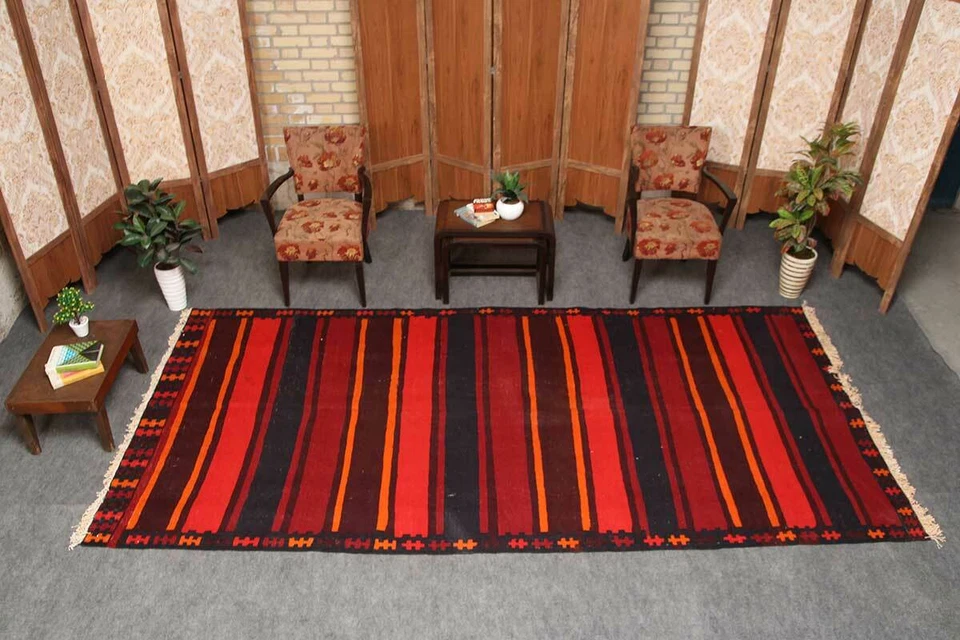 Alfombra oriental tradicional tradicional anudada a mano de lana Kilim vintage para corredor 5x11 Foto 4 de 4