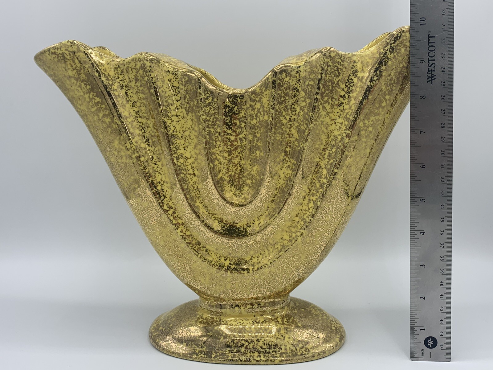 NOR-SO Camark 288 Hand Painted 22 Kt. Gold On Yellow Gladiolus Fan Vase Art Deco 2022, Zapewnienie Jakości
