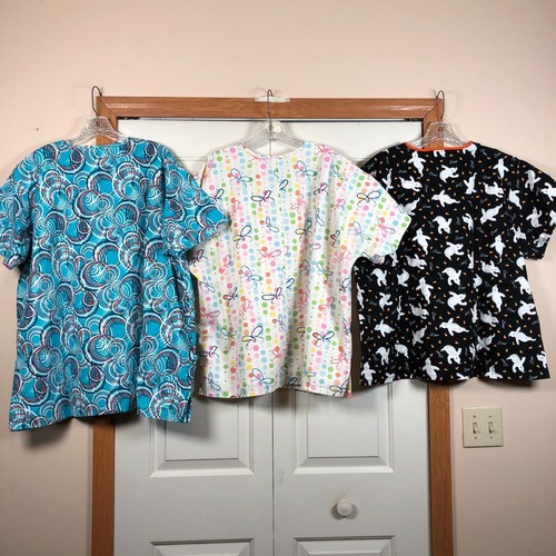 Lote de 3 exfoliantes de enfermera unisex 2XL mariposas Halloween abstracto hospital médico - Imagen 2 de 4
