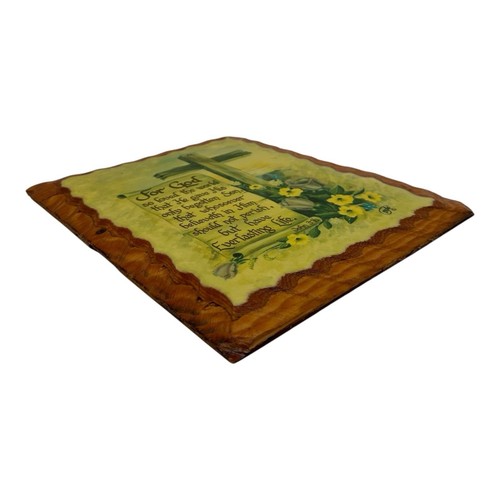 Vintage Beveled Wood “For God” John 3:16 Cross Spiritual Religious Decor 9”x11” - Picture 5 of 7