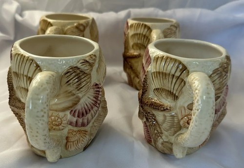 Juego de 4 tazas Pacific Rim Seashells estrellas de mar café 3D 14 oz beige playa náutica - Imagen 16 de 23
