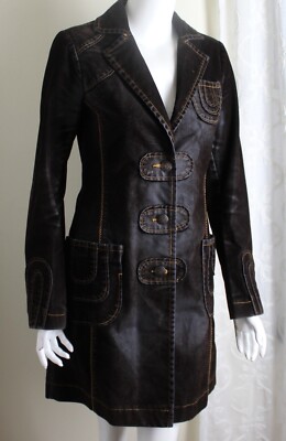 BB Dakota Sz M Wearable Art Brown Velveteen Long Blazer Jacket