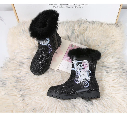 Winter Kids Girls Elsa Princess Crystal Sequin High Boots& velvet Christmas gift - Picture 14 of 50