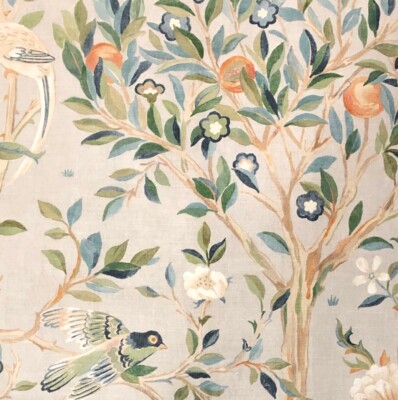 MORRIS & CO Meissen Grey Floral Citrus Birds Linen Cotton New