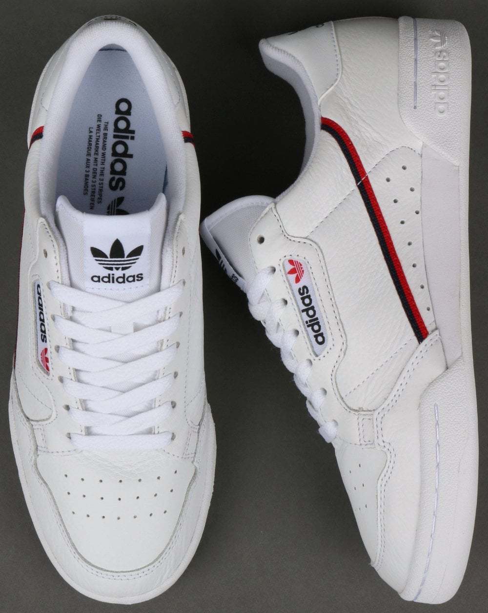 adidas originals continental 80 trainers in white and red