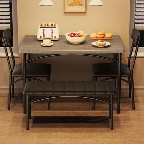 New Dining Table Set for 4 Kitchen Table with 2 Chairs and Upholstered Bench Set - Picture 12 of 17