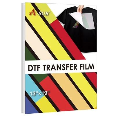 A-SUB DTF Transfer Film 13x19 Clear Sublimation Paper for Dark Cotton 50PK A3+