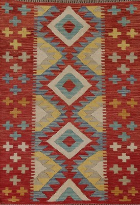Geometric Reversible Kilim Flat weave Accent Rug 3'x4' Handmade Oriental Carpet