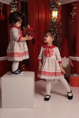 NEW YEAR Party Handmade Dress for Girls with Tajik National Red Embroidery