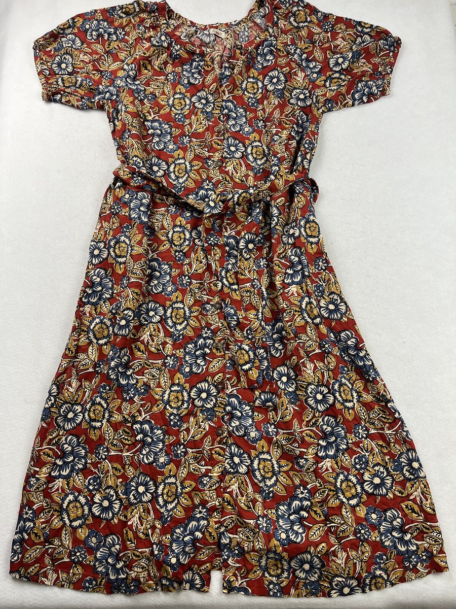 Faherty Women's Carmel Linen Dress Red Desert Bloom Size XS