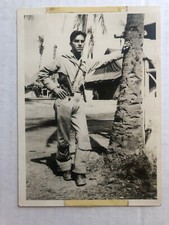 1940's Original WWII Photograph Soldier Next to Palm Tree