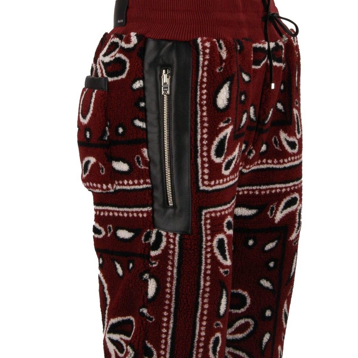 AMIRI Bandana Paisley Fleece Faux Fur Pants Trousers Leather