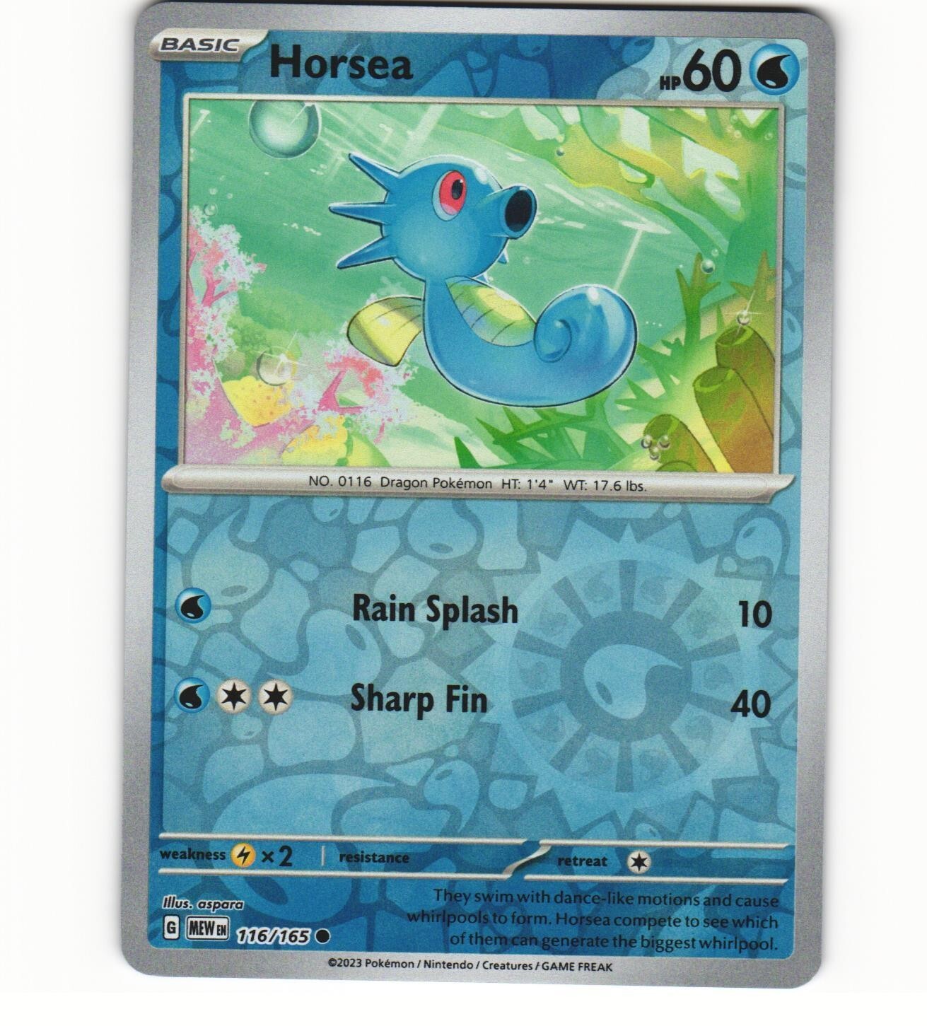 2023 Near Mint Pokemon Horsea 116/165 Reverse Scarlet Violet 151 MEWen English