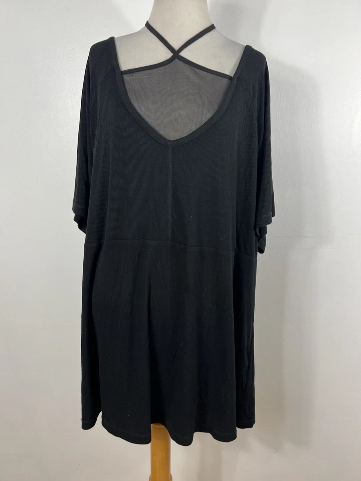 Camisa Top Ulla Popken 24/26 3X Negra Cuello Redondo Atar Túnica Elastizada Para Mujer B3 Foto 3 de 4