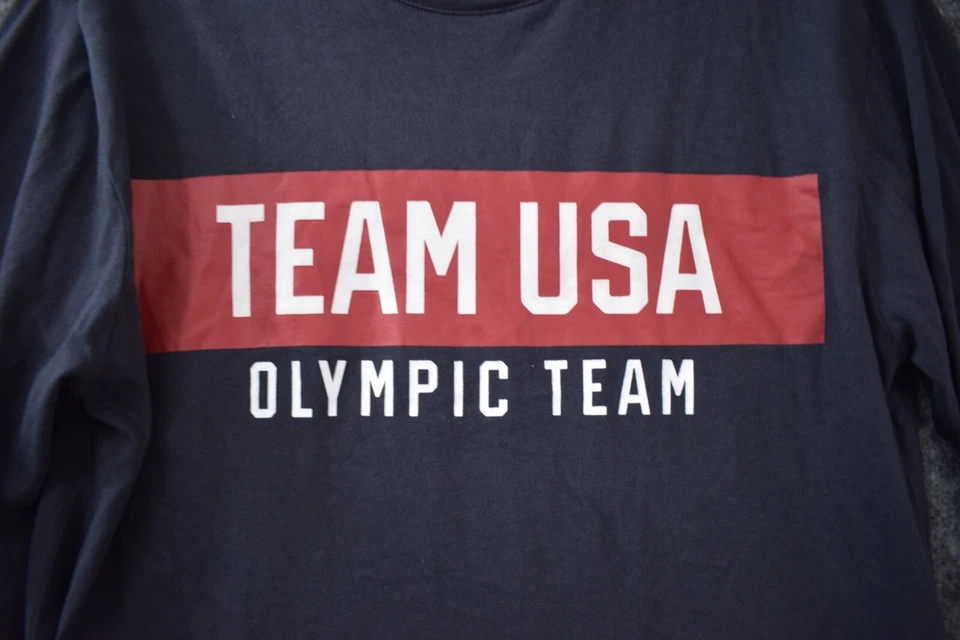 Team USA Olympic Shirt Medium Blue Cotton Crew Neck Long Sleeve Mens - Image 2 of 4