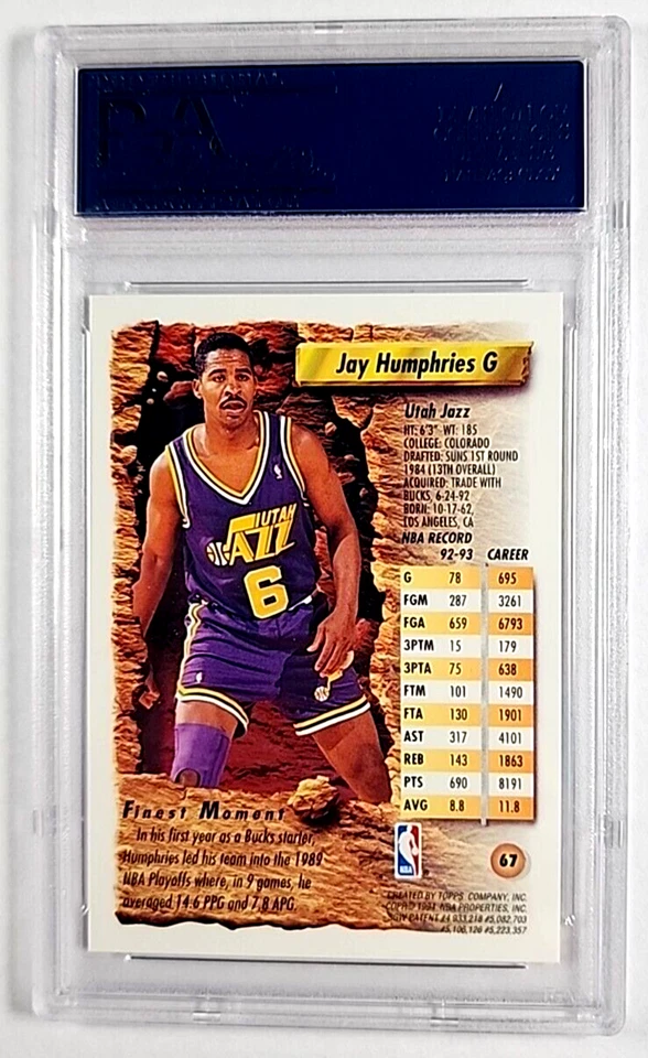 1993 1993-94 Topps Finest Refractor #67 Jay Humphries PSA 9 Only 6 Graded Higher - Image 2 of 3
