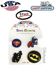 4 Pcs of Super Hero Superman  Batman Shoe Charms For Croc, Bracelet, Shoe - New