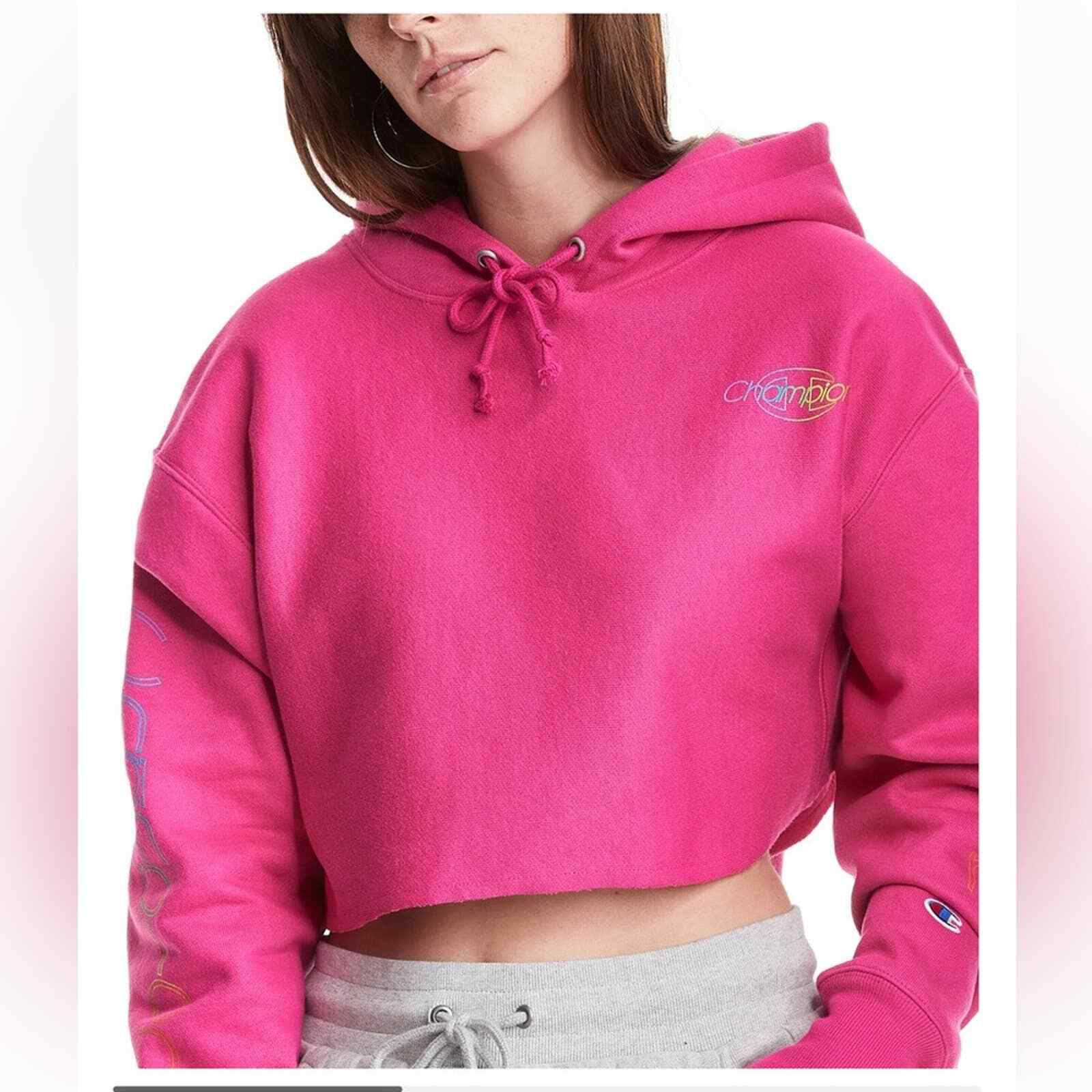 pink champion crop top hoodie