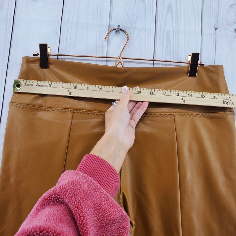 SAKS FIFTH AVENUE XL 人造皮革拉裤棕色锥形弹性腰围 — 第 2/4 张图片