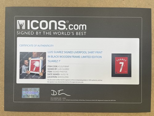 Luis Suarez Hand Signed Liverpool Icons Jersey Print In Black Frame Limited N 4 - Picture 8 of 9