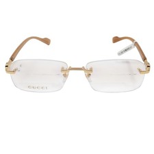Gucci Eyeglasses Rimless Rectangular 53-18-140 Gold Brown Metal Luxury