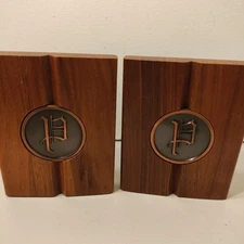 Vintage Rare Bookends 5.5x4.5" Solid American Wood Copper P Monogram ByHyde Park