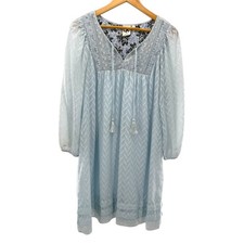 Anthropologie One September Carraroe Peasant Boho Embroidered Dress M Blue