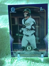 /250 Jonah Cox 2023 Bowman Draft #BDC-135 1st TRUE PURPLE REFRACTOR Oakland A’s