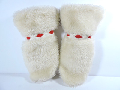 Mittens 1960 White and red trim faux fur mittens with vinyl hands vintage